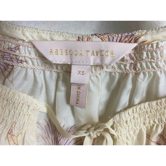 REBECCA TAYLOR Nora Silk Cap Sleeve Cream and Pink Floral Top US XSMALL - Picture 10 of 13